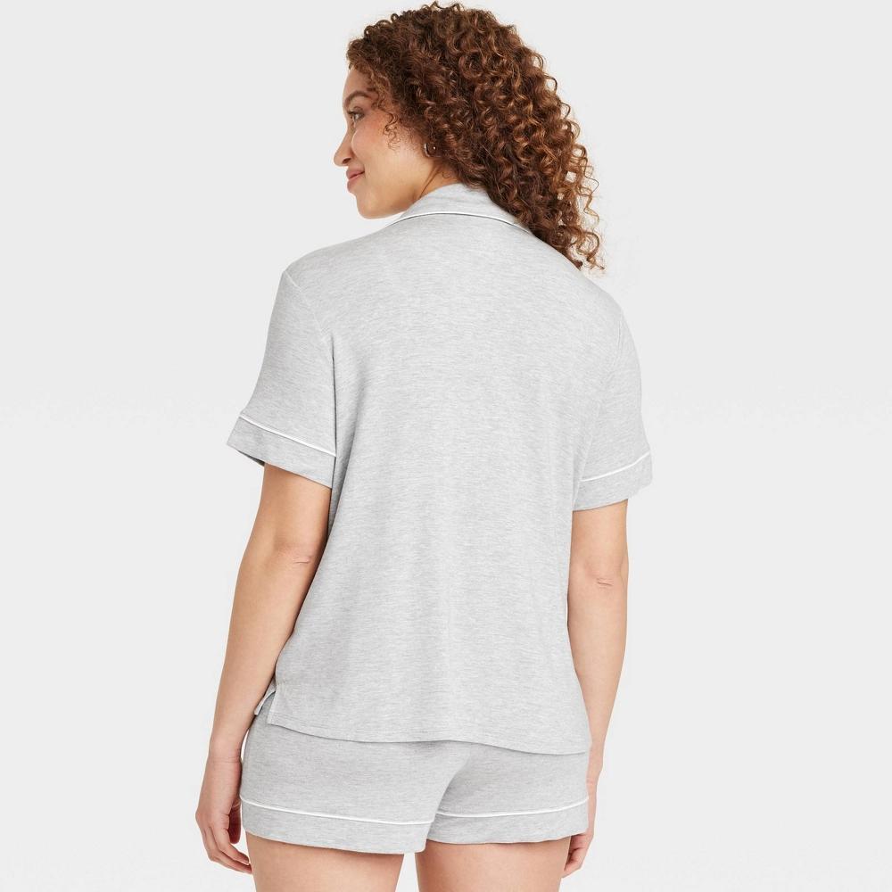 Women's Cloud Knit Short Sleeve Notch Collar Top and Shorts Pajama Set - Auden™ Heathered M: Modal-Spandex Blend, Elastic Waistband Product Image