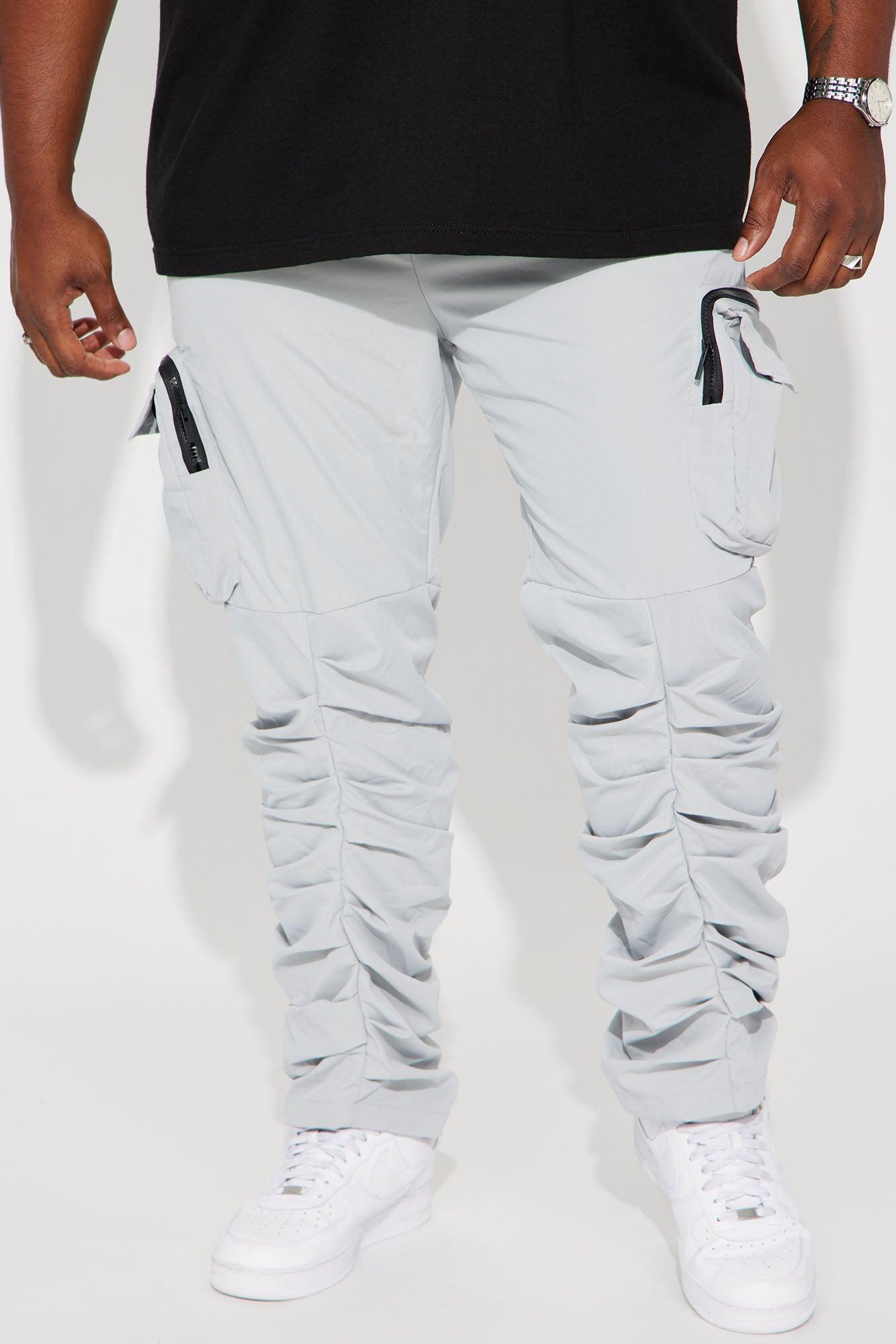 Stacked Ruched Nylon Cargo Pants - Grey Product Image
