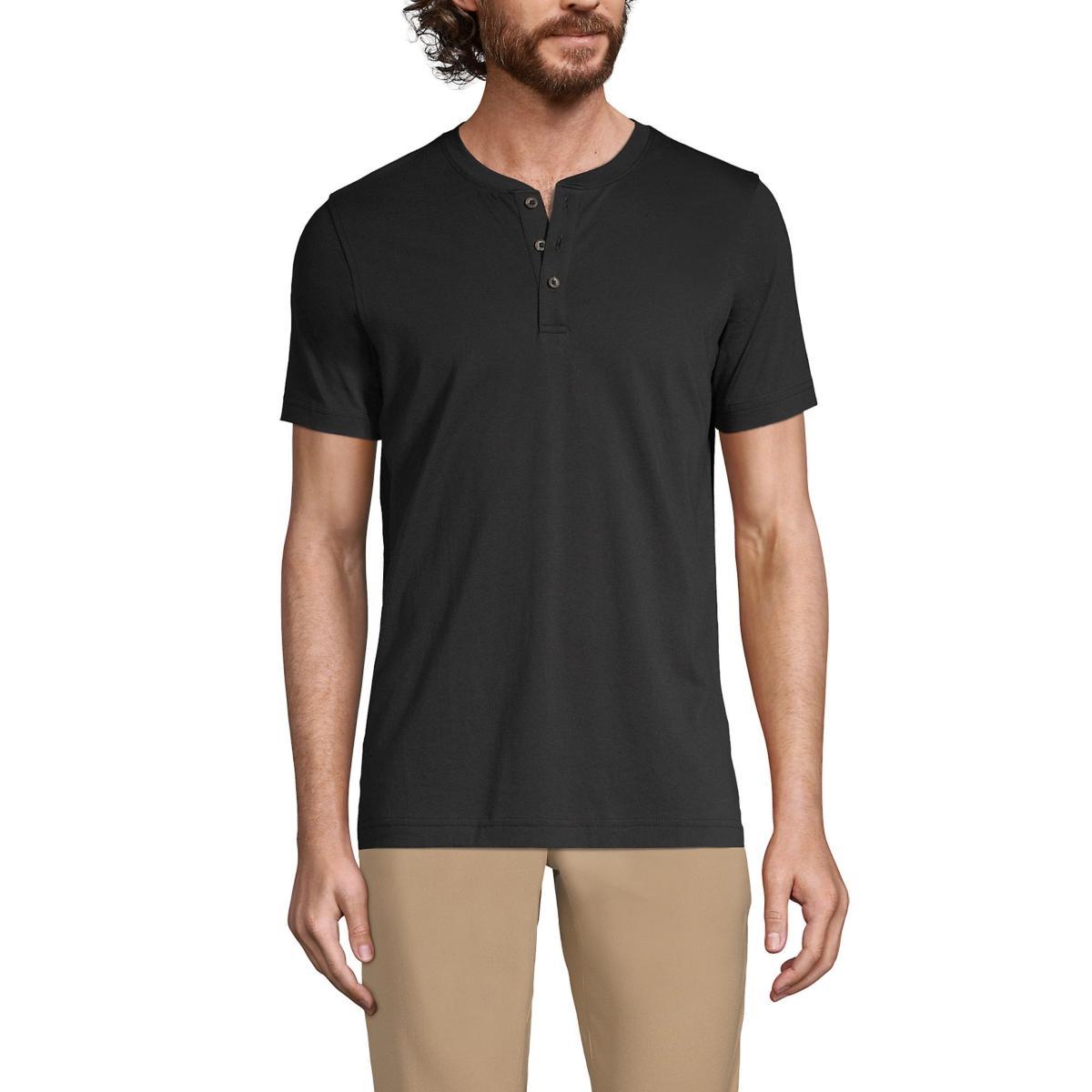 Men's Lands' End Short Sleeve Supima Jersey Henley Top, Size: XXL, Black Product Image