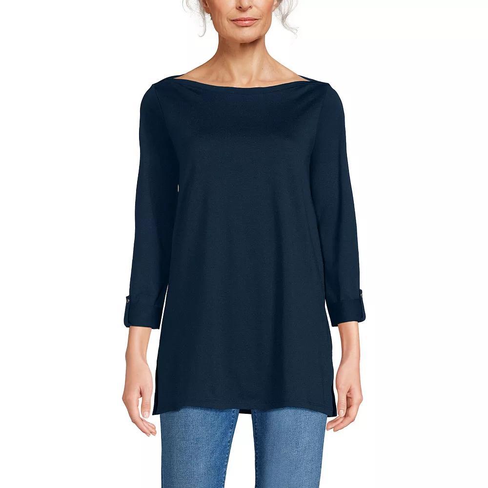 Women's Lands' End Adjustable 3/4 Sleeve Boatneck Tunic, Size: XL, Blue Ivory Stripe Product Image