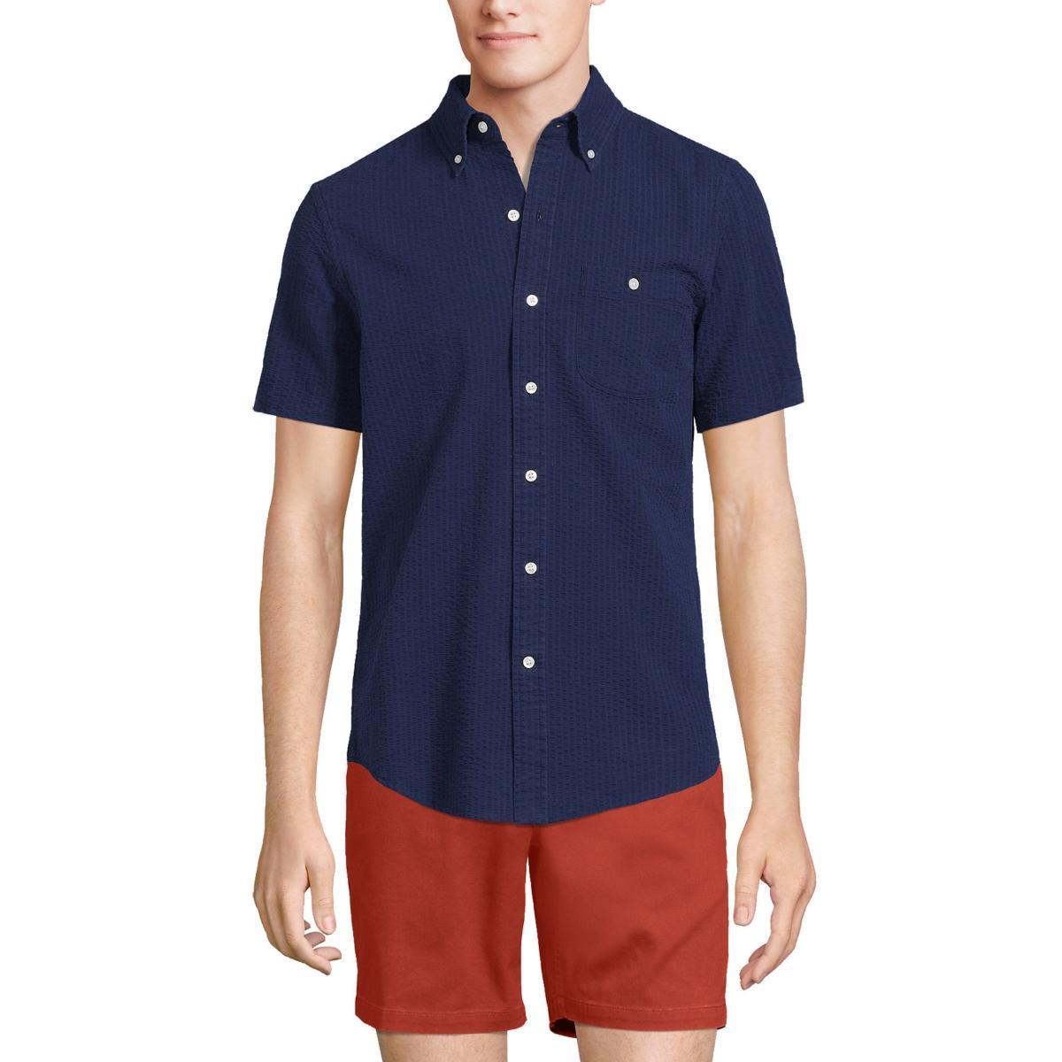 Men's Lands' End Button-Down Seersucker Shirt, Size: Small, White Product Image