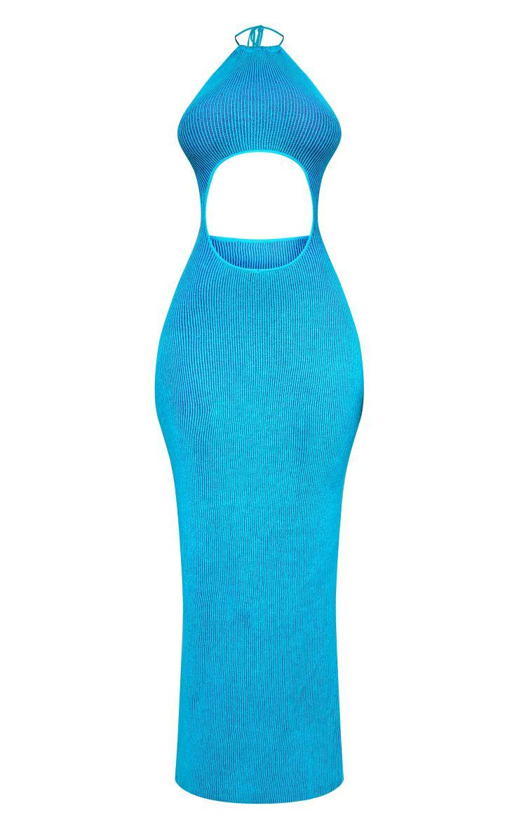 Turquoise Two Tone Knit Extreme Cut Out Maxi Dress Product Image