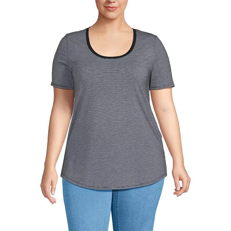 Plus Size Lands' End Short Sleeve Scoop Neck Tunic T-Shirt, Women's, Size: 1XL, Julep Pinstripe Product Image