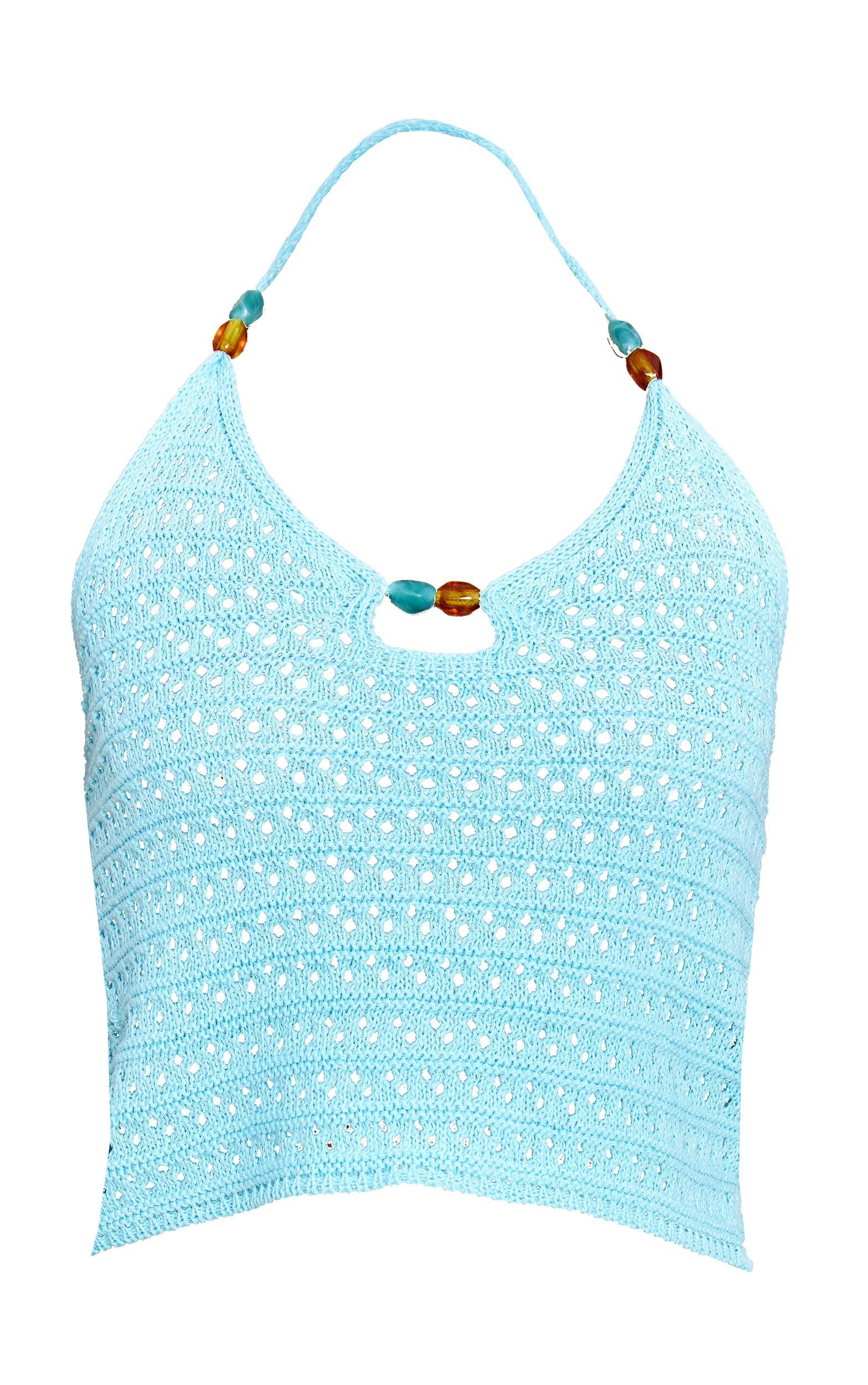 Blue Crochet Bead Detail Halter Top Product Image