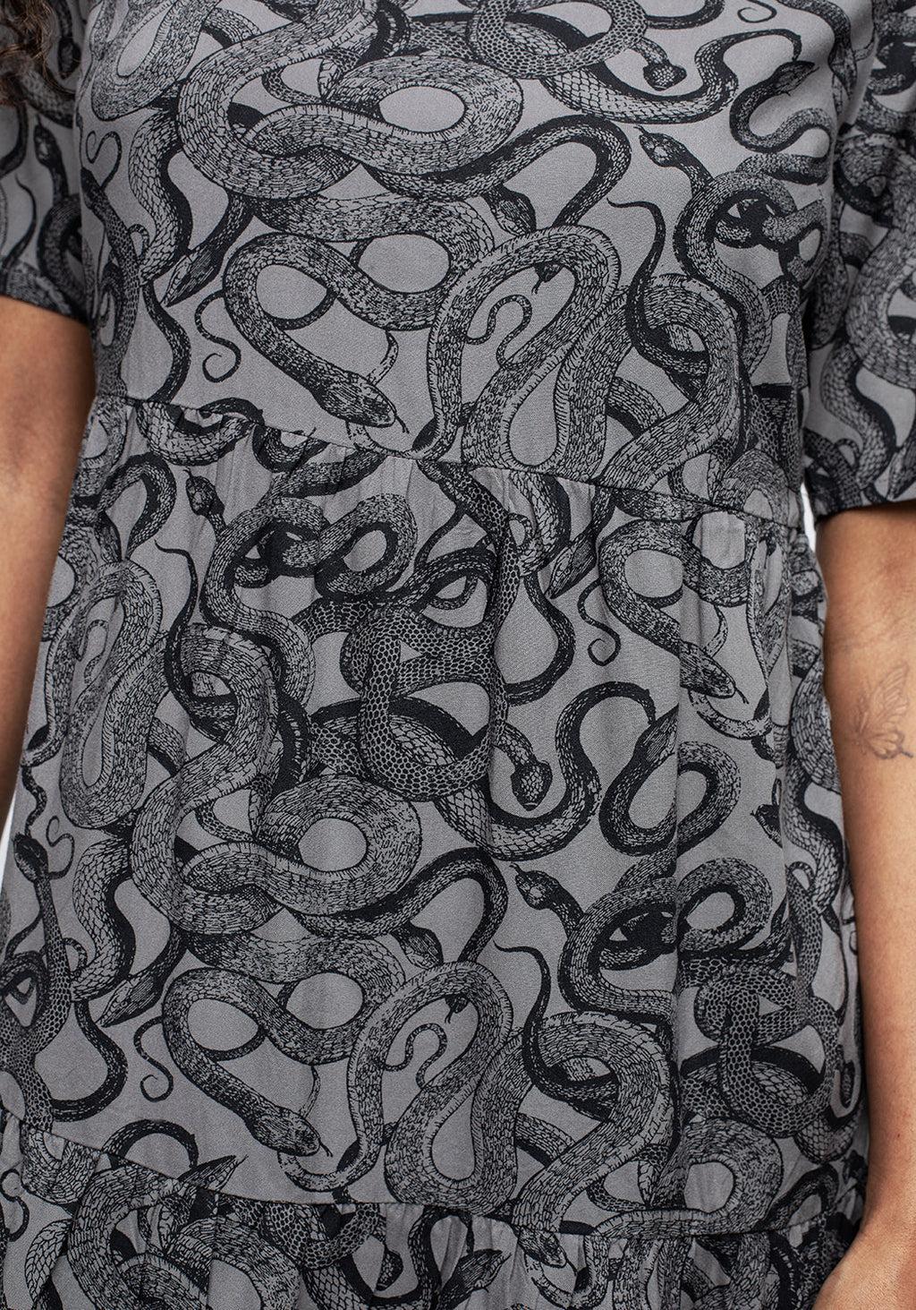 Ophidia Snakes Print Mini Smock Dress - Grey Product Image
