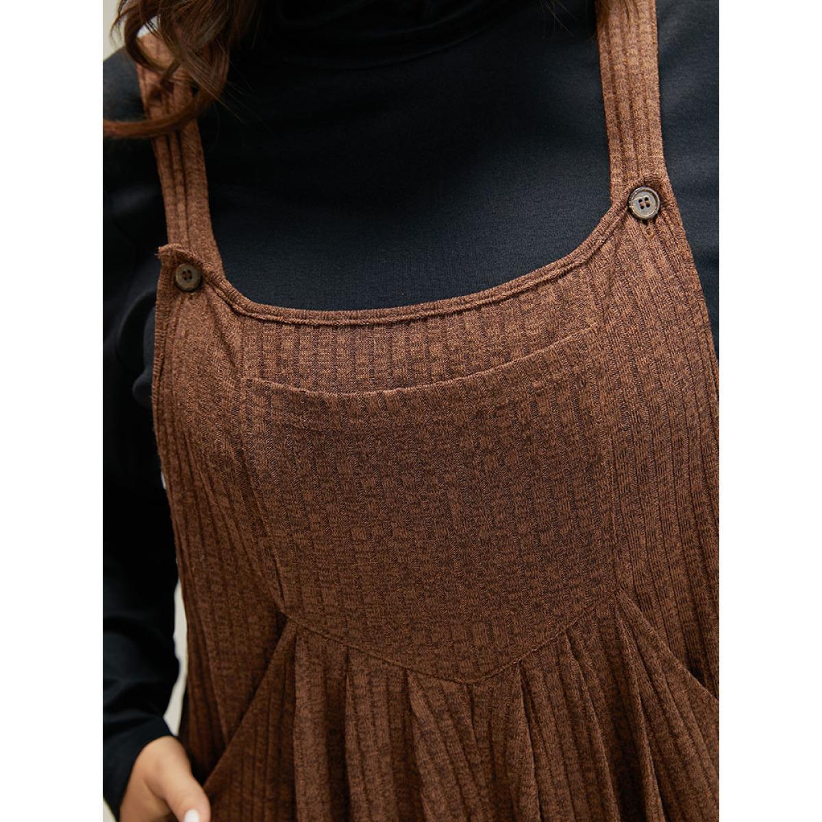 Plus Size DarkBrown Solid Pocket Pleated Adjustable Straps Jumpsuit Women Casual Sleeveless Spaghetti Strap Dailywear Loose Jumpsuits BloomChic 22-24/3X Product Image