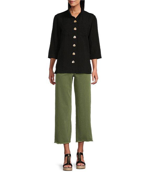 John Mark Petite Size Colored Denim Wide Leg 5-Pocket Frayed Hem Jeans Product Image