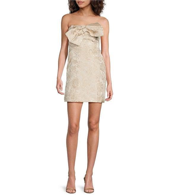 Sugarlips Jewel Jacquard Bow Strapless Neck Sleeveless Mini Dress Product Image