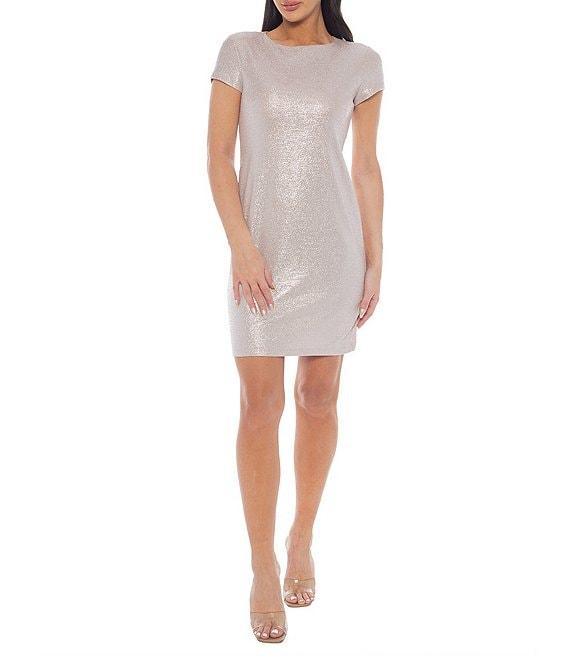 Marina Short Sleeve Crew Neck Sheath Dress Product Image