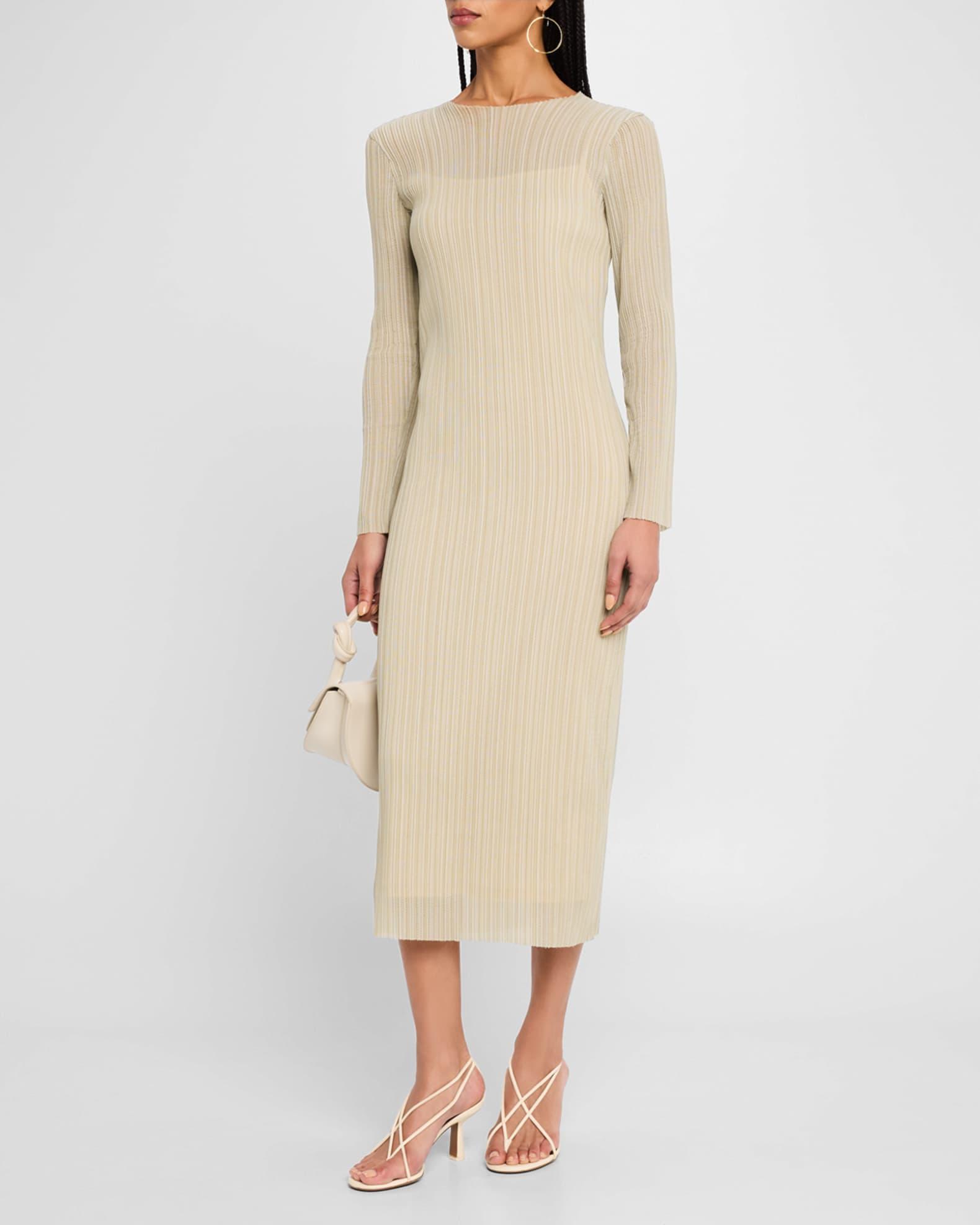 Long-Sleeve Ribbed Midi Dress Product Image