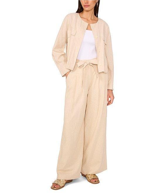 Vince Camuto Open Neck Long Sleeve Double Pocket Button Front Cropped Jacket Product Image