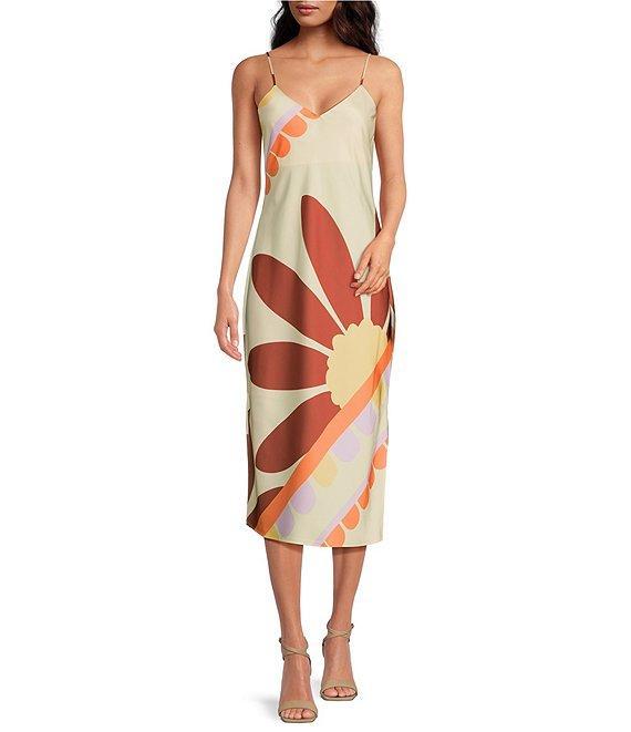 Gianni Bini Harper Satin V-Neck Sleeveless Slip Midi Dress Product Image
