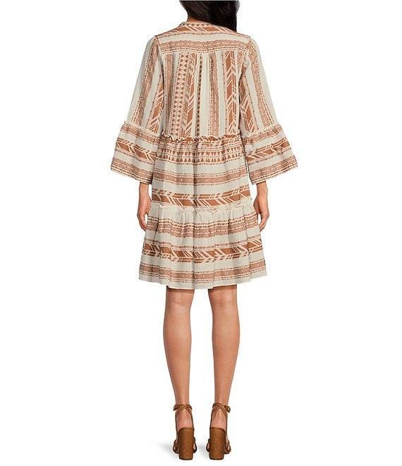 ELAN Arrow Geo Print Split V-Neck 3/4 Bell Sleeve Babydoll Dress Product Image