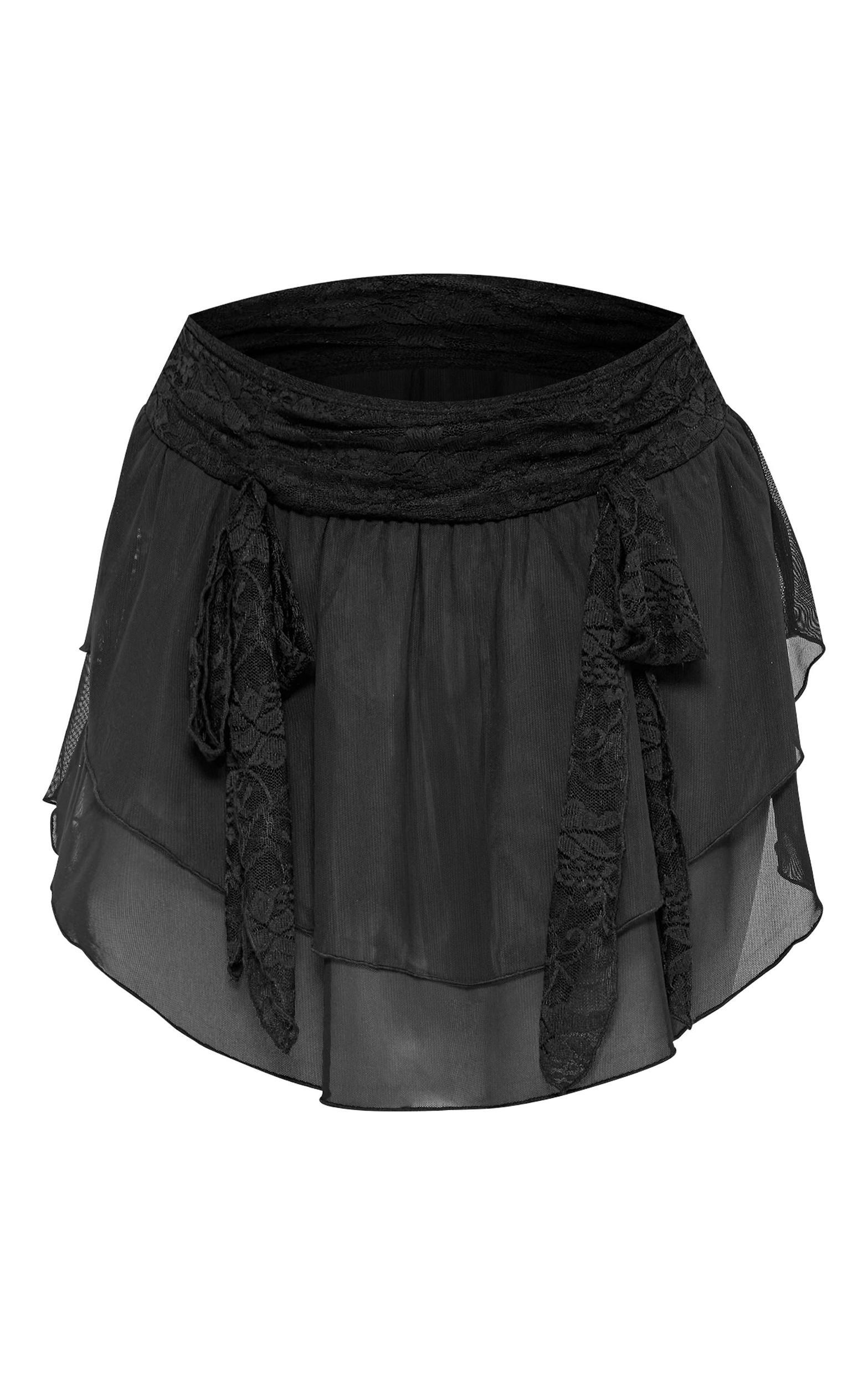 Black Chiffon Ruffle Detail Flippy Mini Skirt Product Image