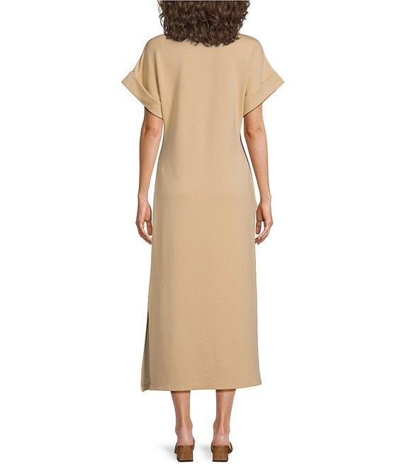 Le' AL.X Knit Crew Neck Short Cuffed Sleeve Midi T-Shirt Dress Product Image