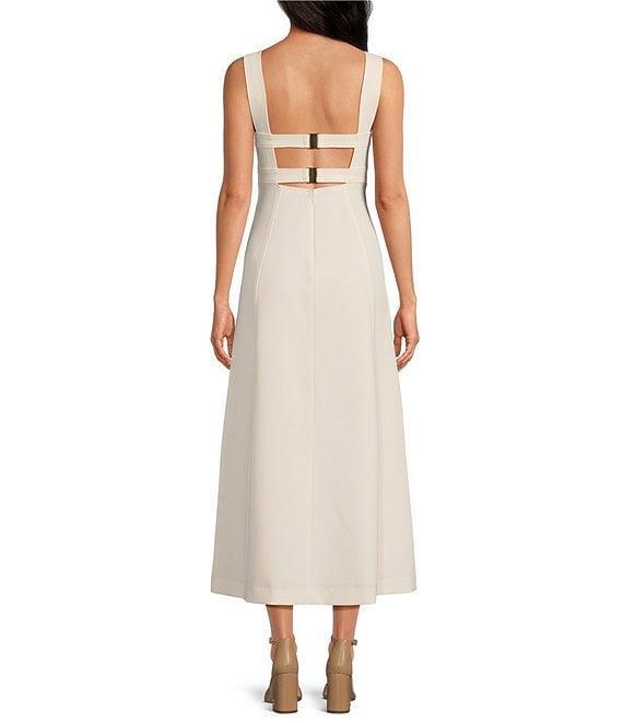 Le' AL.X Woven Suiting Bustier Sweetheart Shape Neck Sleeveless Tank Strap Cargo Pocket Fit & Flare Coordinating Midi Dress Product Image