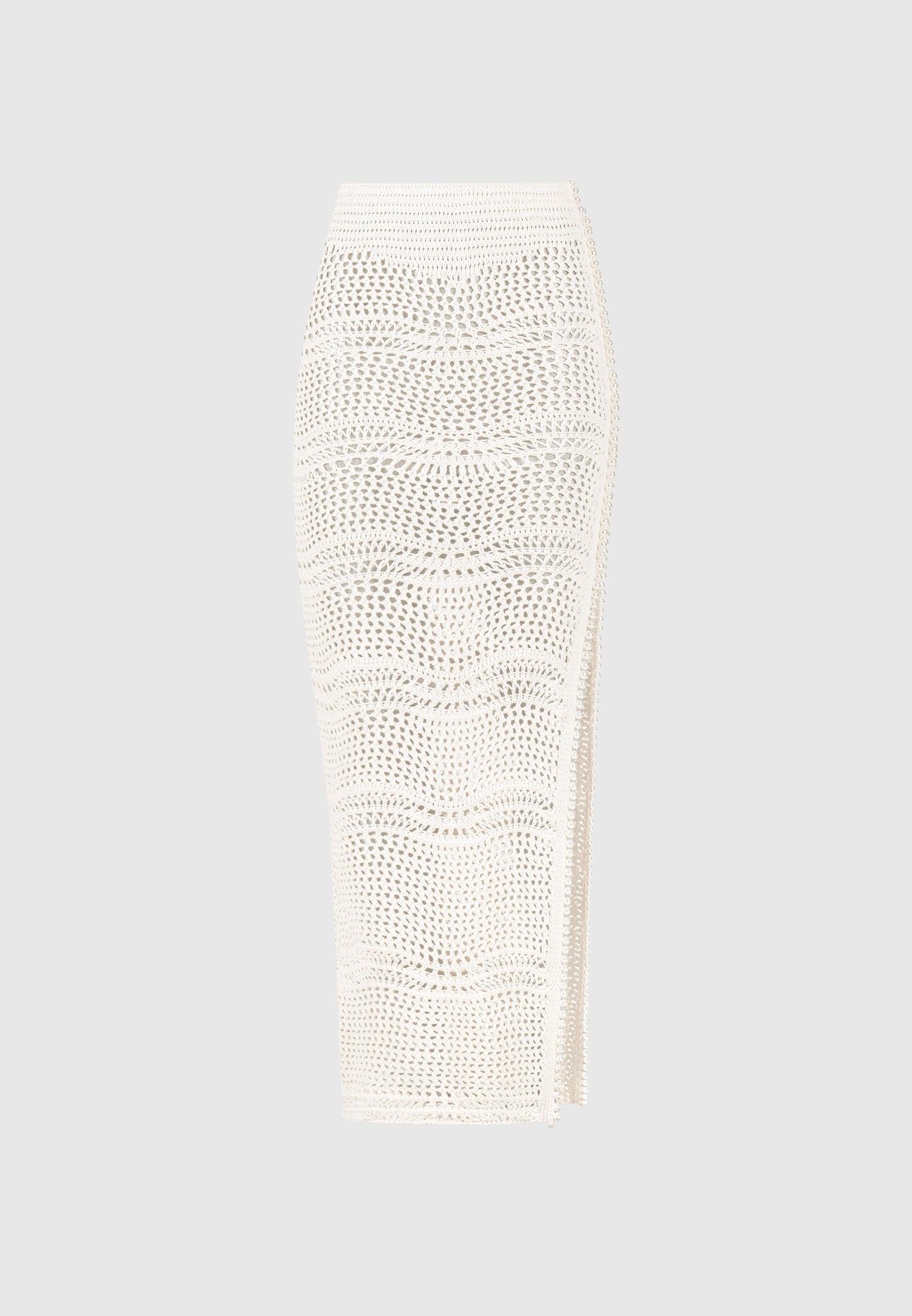 Pearl Applique Crochet Maxi Skirt - Cream Female Product Image