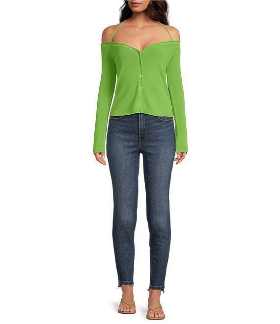 Good American Stretch Rib Knit Off-The-Shoulder Long Sleeve Top Product Image