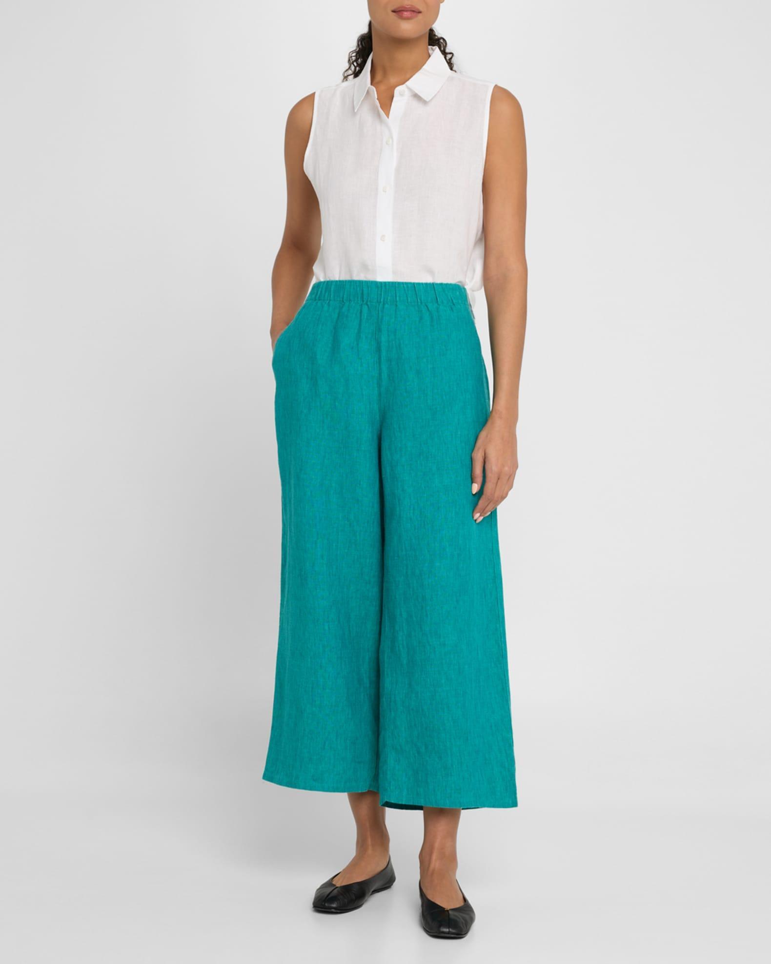 Cropped Wide-Leg Organic Linen Pants Product Image