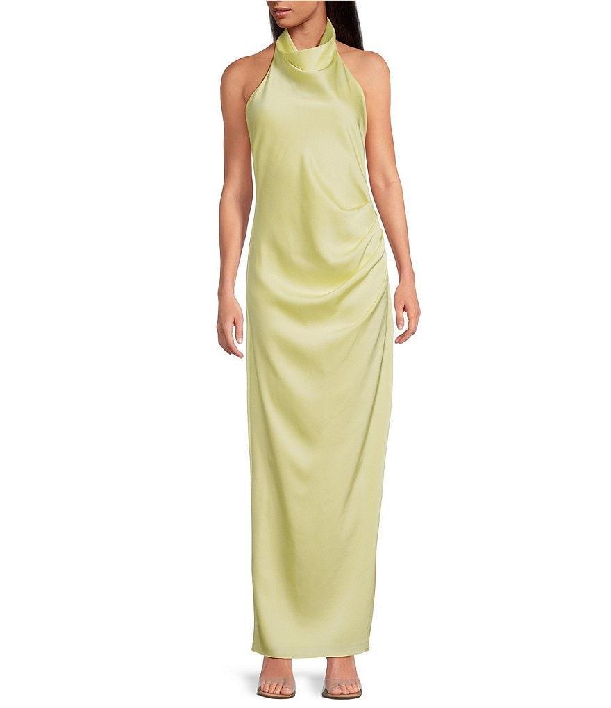 Gianni Bini Yelena Satin High Mock Neck Sleeveless Long Sheath Dress Product Image