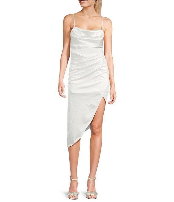 Honey and Rosie Spaghetti Strap Cowl Neck Pleated Waist Dress Product Image
