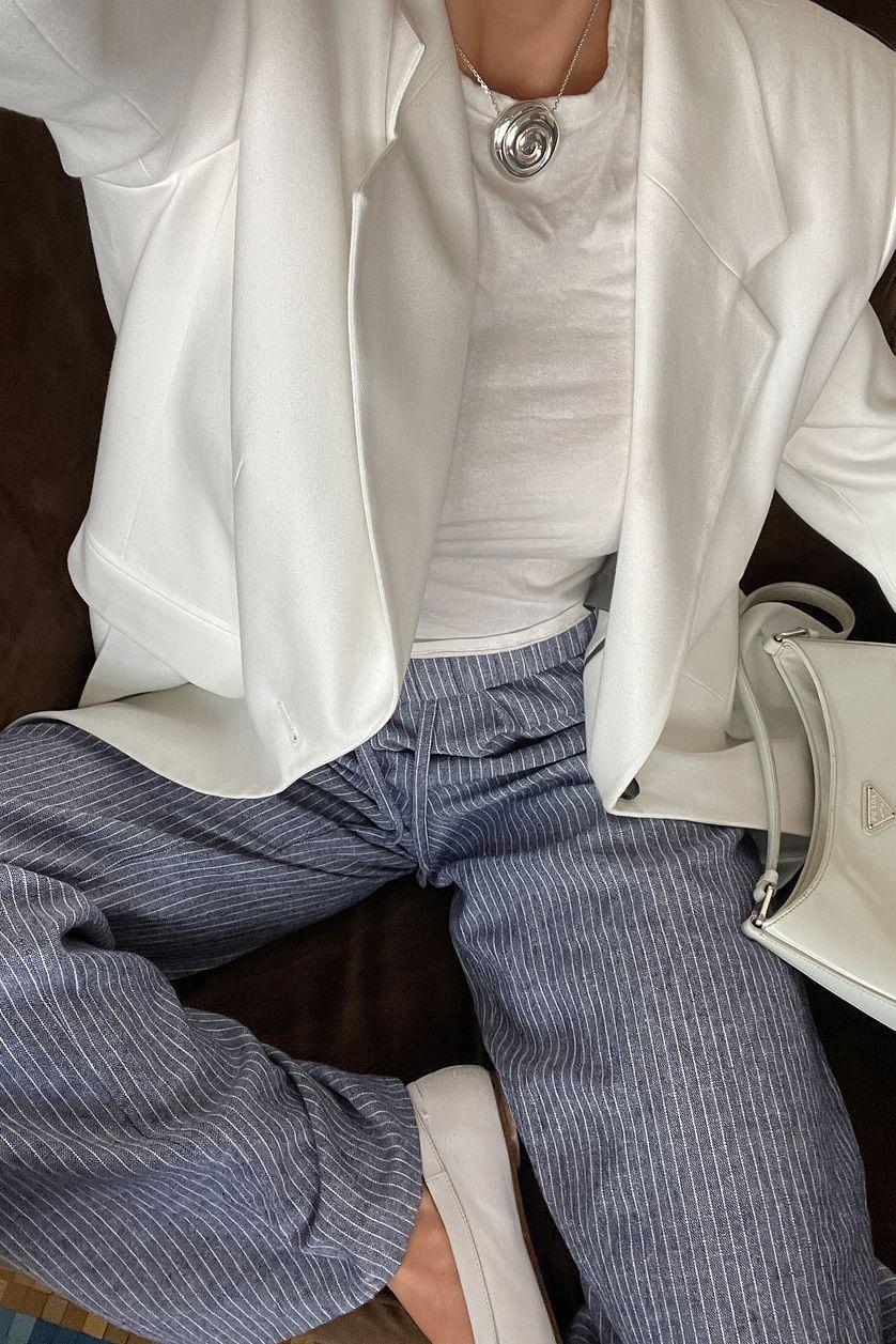 Striped Elastic Waist Linen Pants Product Image