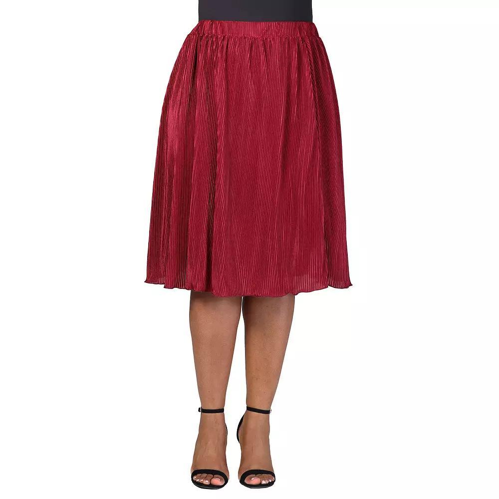 Plus Size 24Seven Comfort Apparel Elegant Accordion Pleated Elastic Waistband Party Midi Skirt, Women's, Size: 3XL, Red Product Image