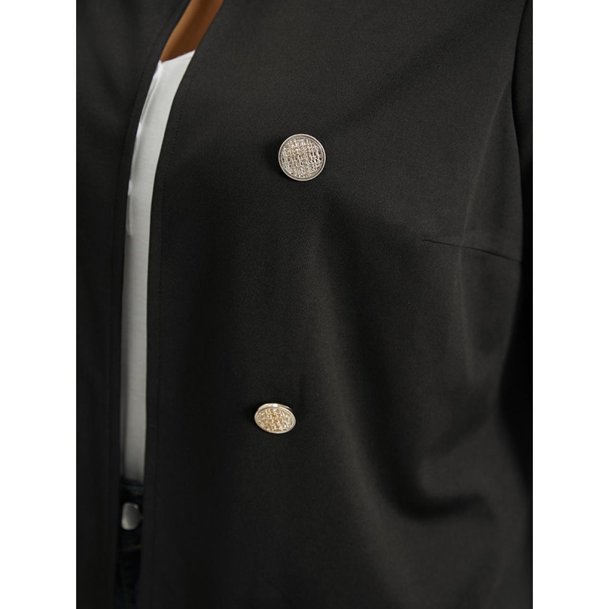 Plus Size Halloween Solid Buckle Detail Jacket Women Black Plain Work Jackets BloomChic 30/6X Product Image
