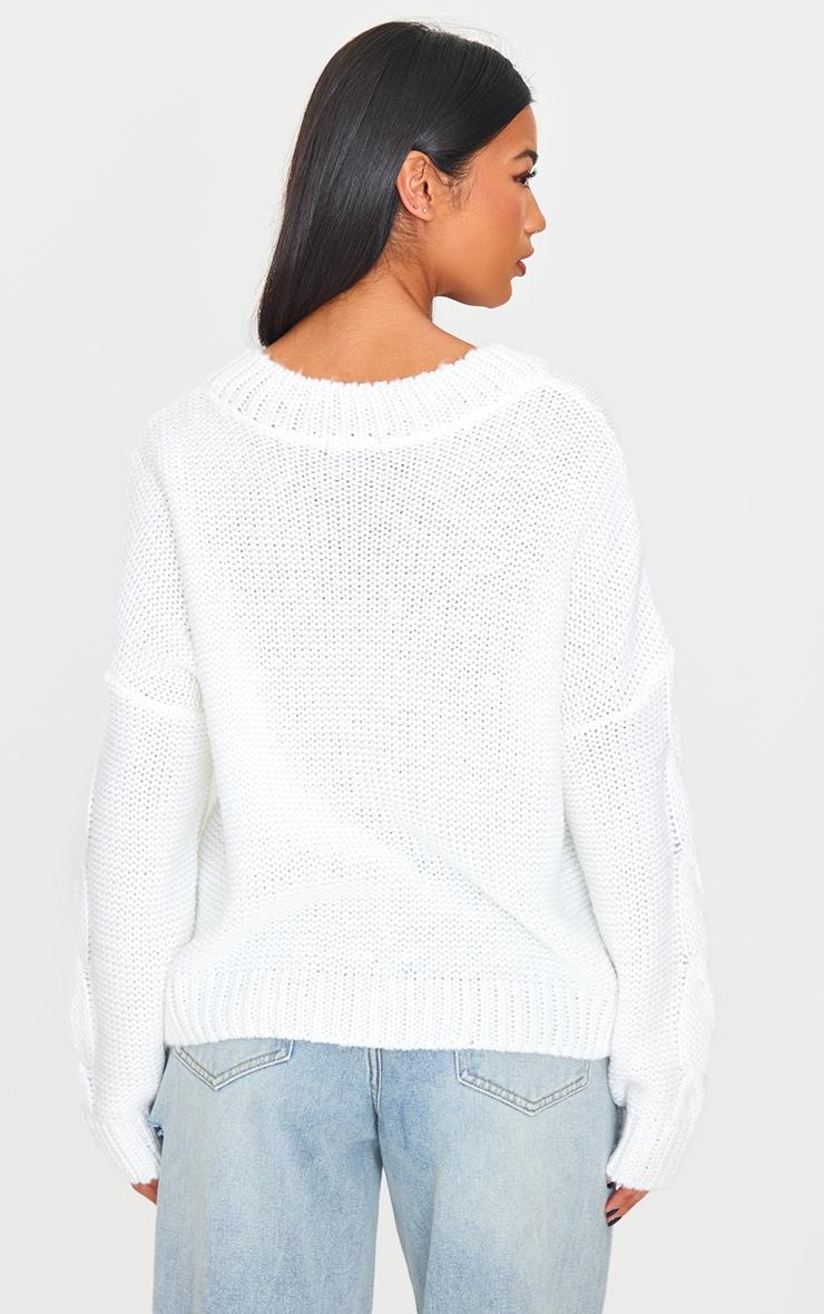 Cream Marl Knit Chunky Cable Sweater Product Image