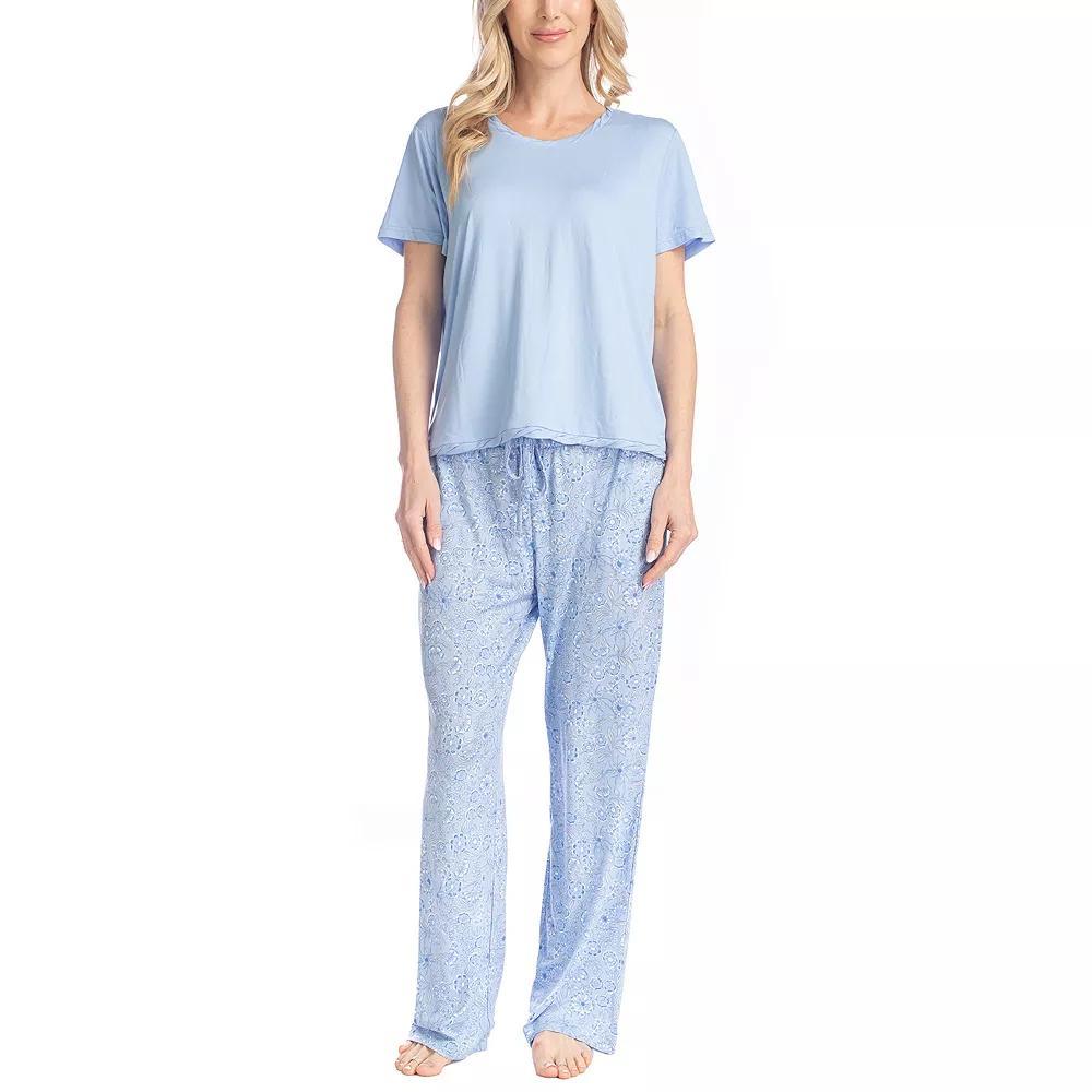 Women's MUK LUKS Garden Party Pajama Top & Pajama Pants Set, Size: Large, Blue Toile Product Image