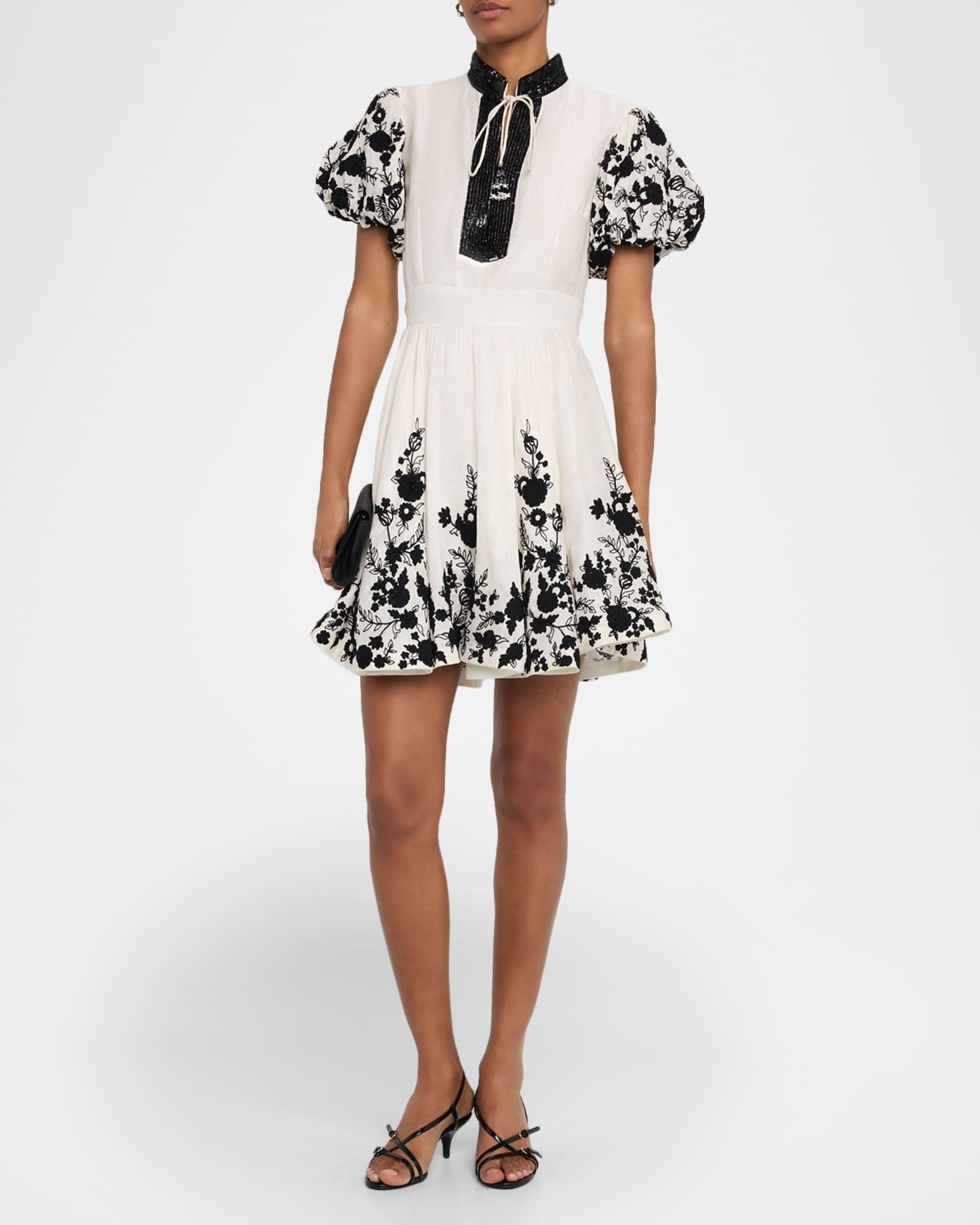 Dori Embroidered Organza Puff-Sleeve Mini Dress Product Image