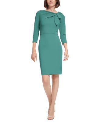Calvin Klein Womens Bow-Neck 3/4-Sleeve Sheath Dress Product Image