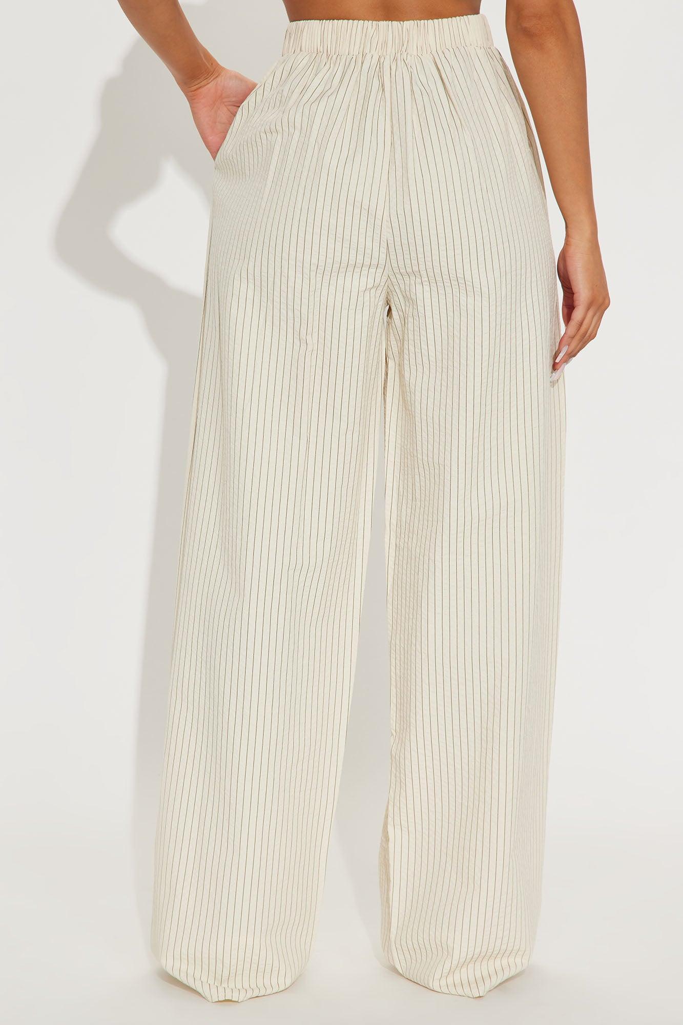 Kimmy Wide Leg Pinstripe Pants - Cream Product Image