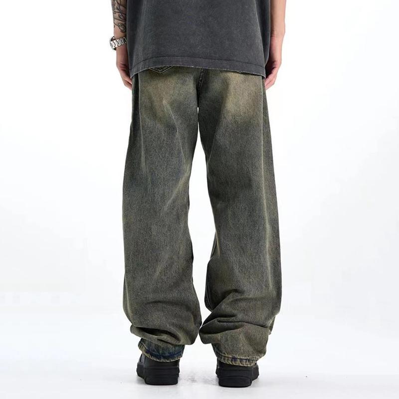Sopula Street Embroidered Washed Mud Yellow Pleated Jeans Product Image