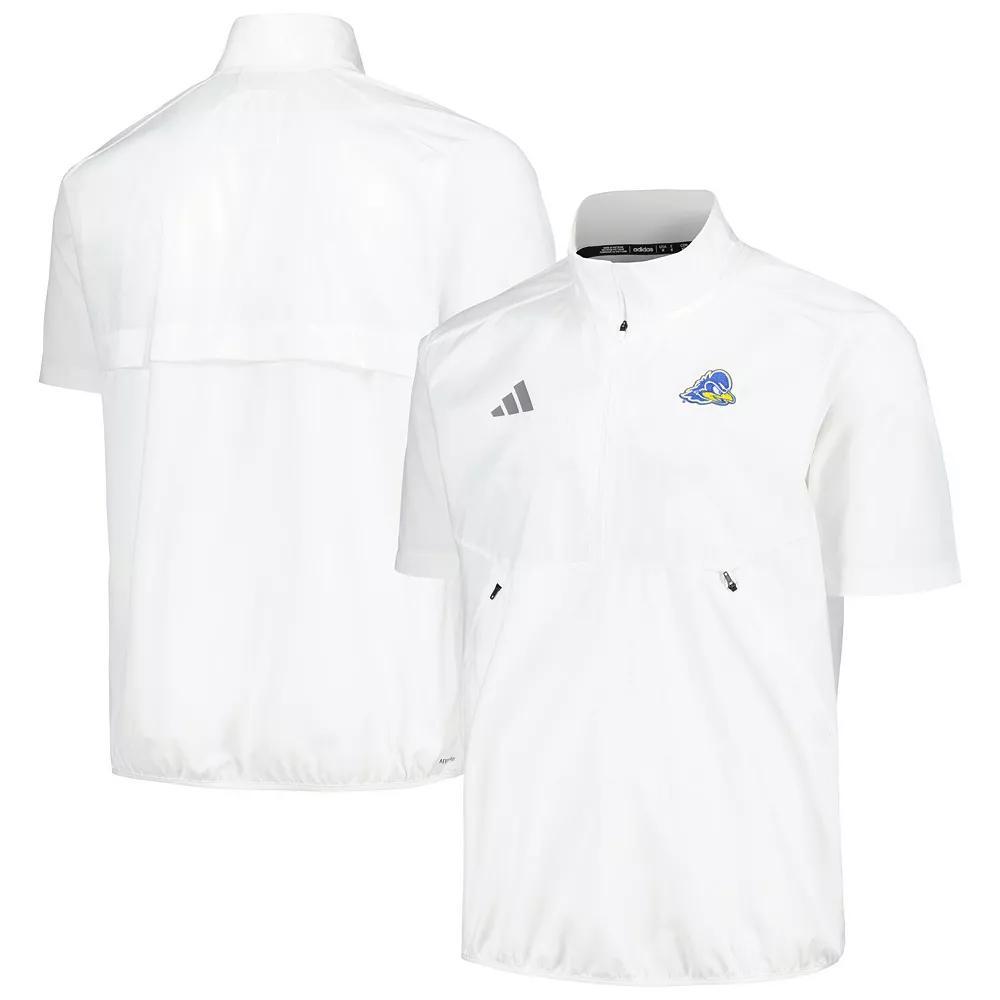 Men's adidas White Delaware Fightin' Blue Hens Sideline AEROREADY Raglan Short Sleeve Quarter-Zip Jacket, Size: Large Product Image