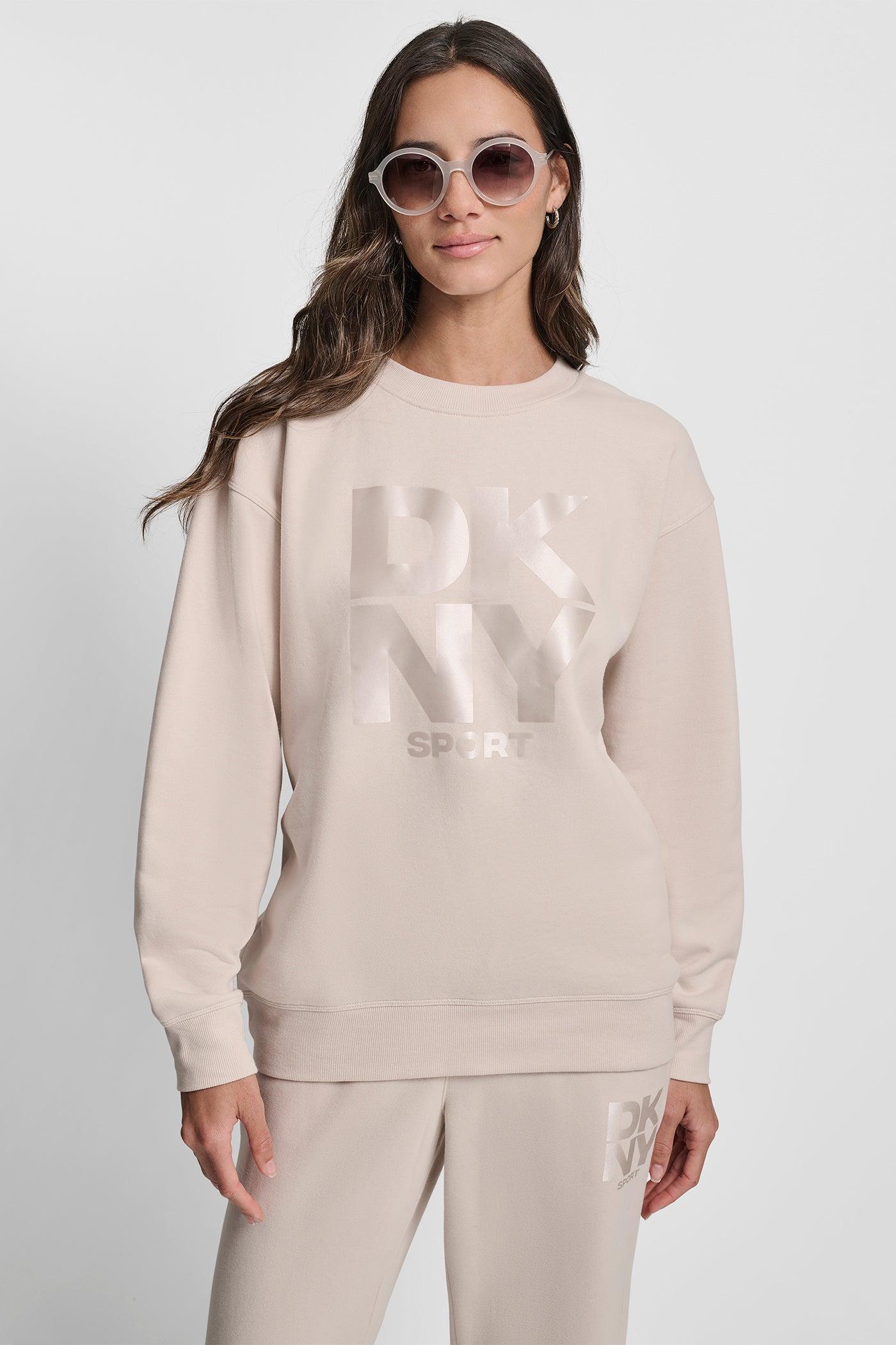 STACKED SATIN LOGO LONG LINE CREW NECK PULLOVER Product Image
