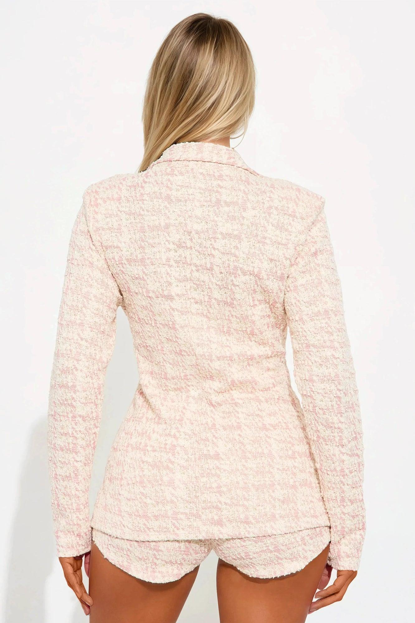 Get A Clue Tweed Blazer - Pink/combo Product Image
