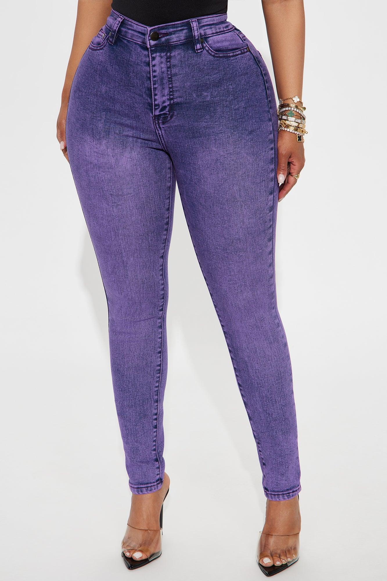 Out The Door High Waist Skinny Jeans - Purple Product Image