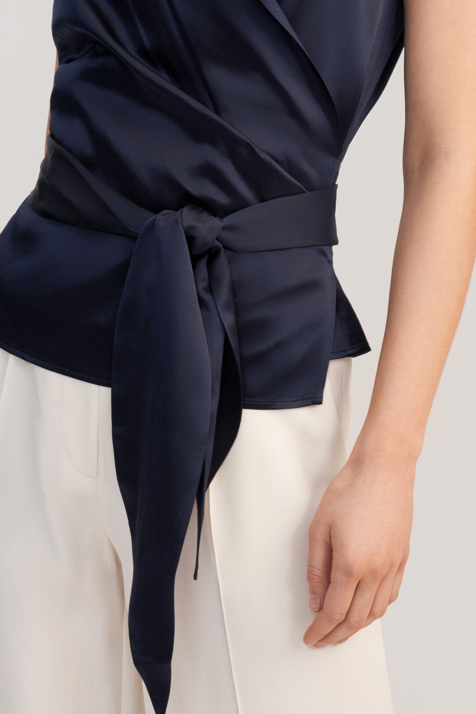 Women Elegant Silk Wrap Blouse Product Image