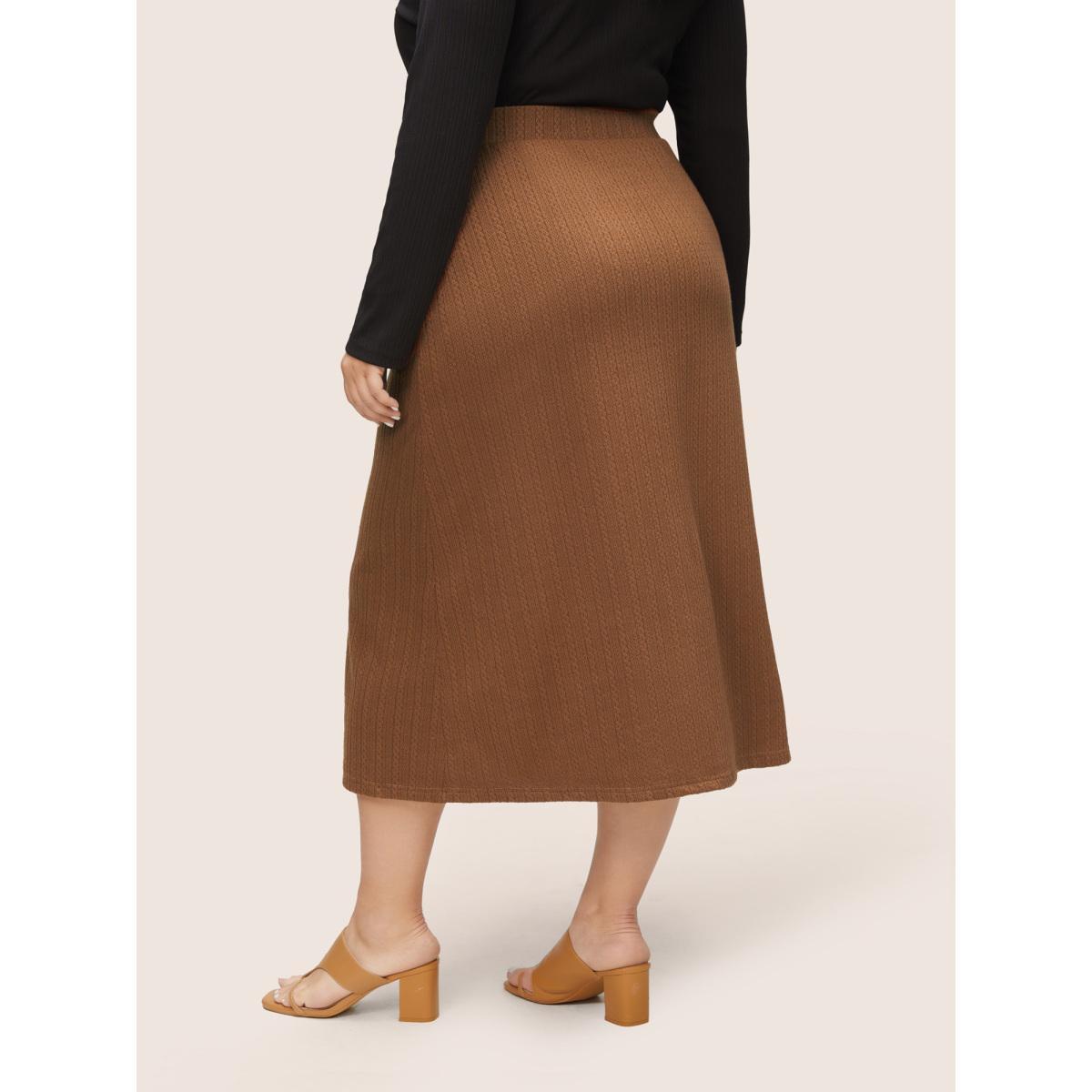 Plus Size A Line Elastic Waist Knit Jacquard Skirt Women Tan Workwear Essentials Texture Low stretch Work Skirts BloomChic 14-16/1X Product Image