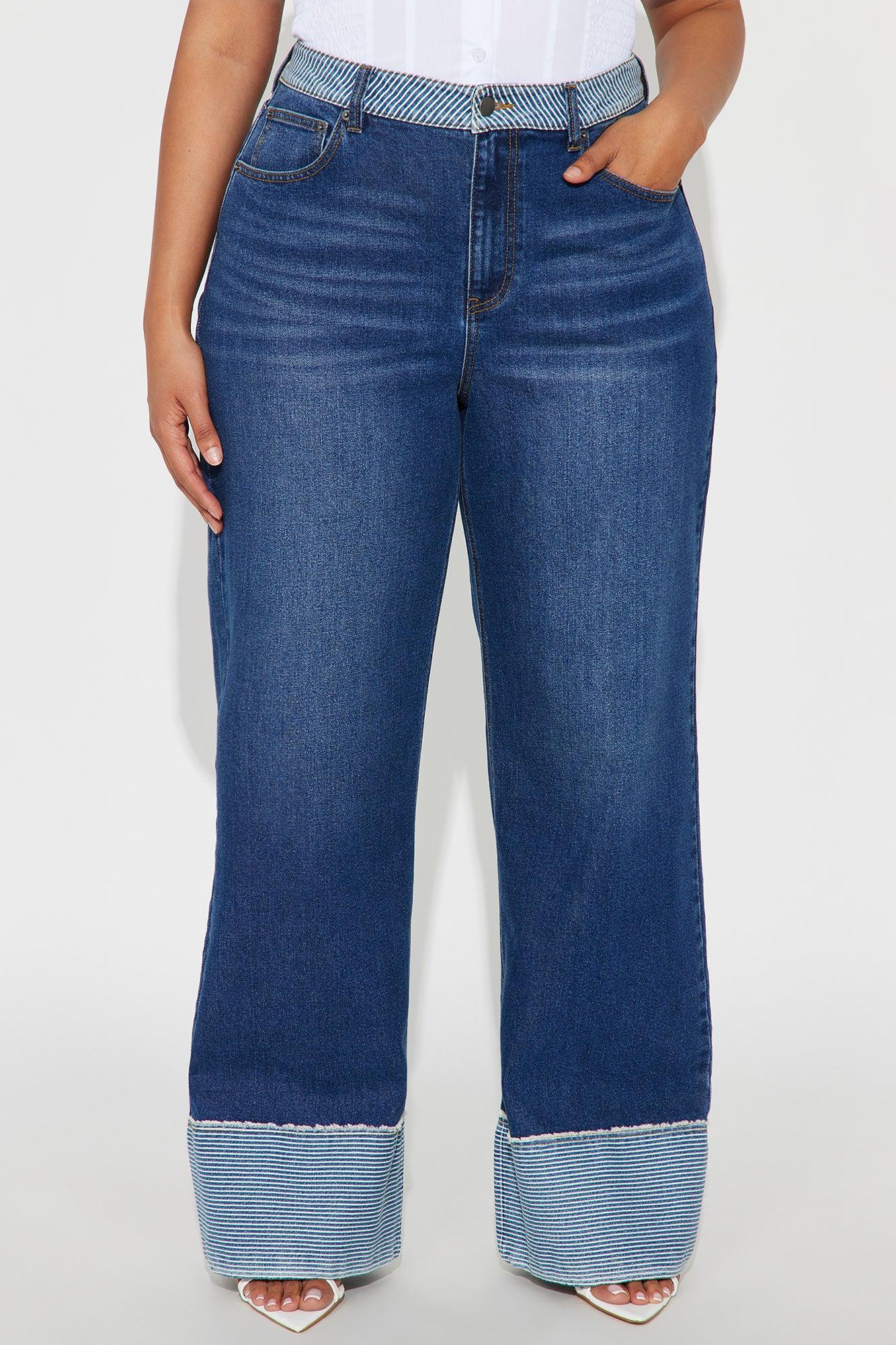 Social Hour Cuffed Wide Leg Jeans - Dark Wash Product Image