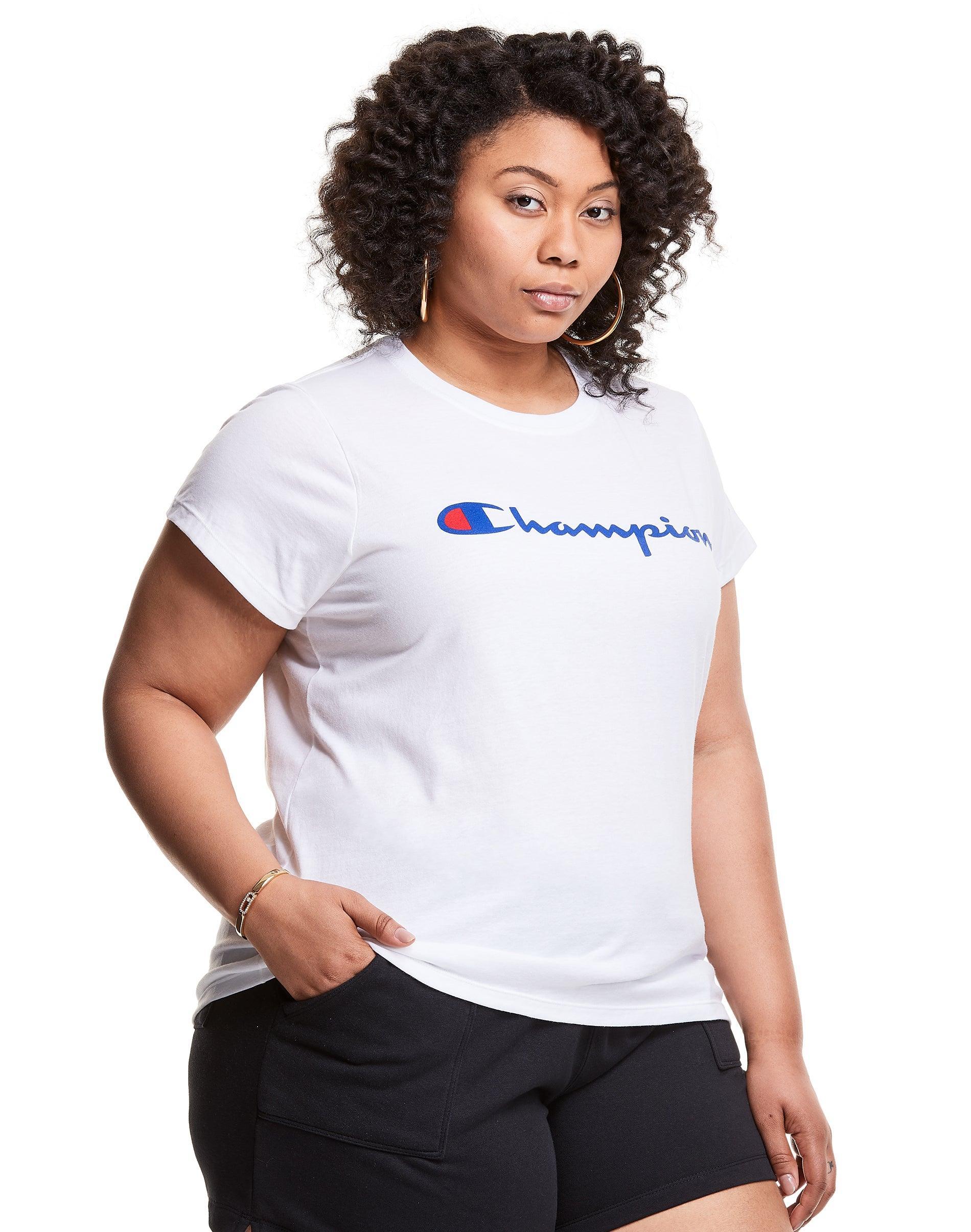 Womens Champion Classic T-Shirt, Script Logo (Plus Size) Black 2X Product Image