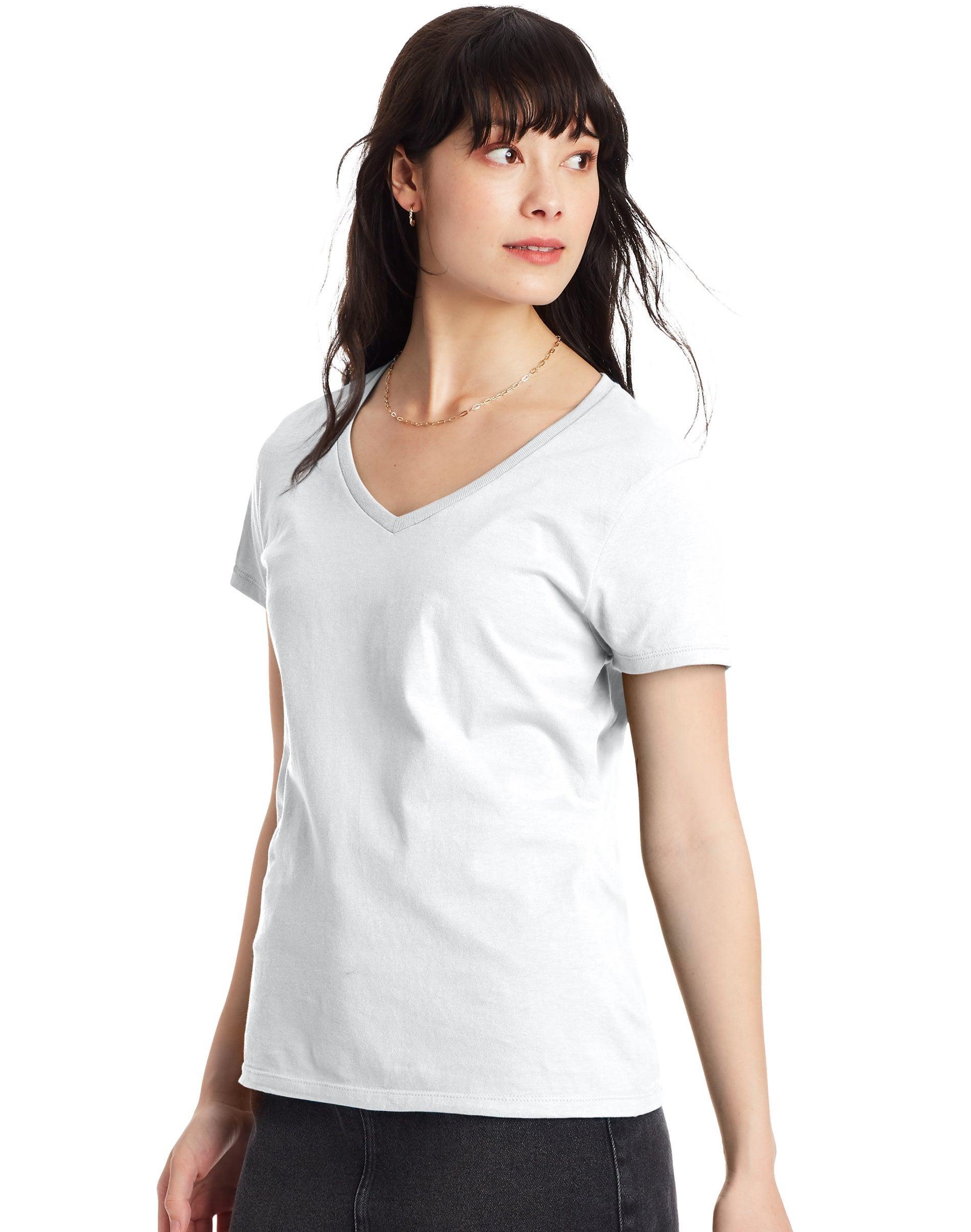 Hanes Perfect-T Womens V-Neck Cotton T-Shirt Light Blue XL Product Image