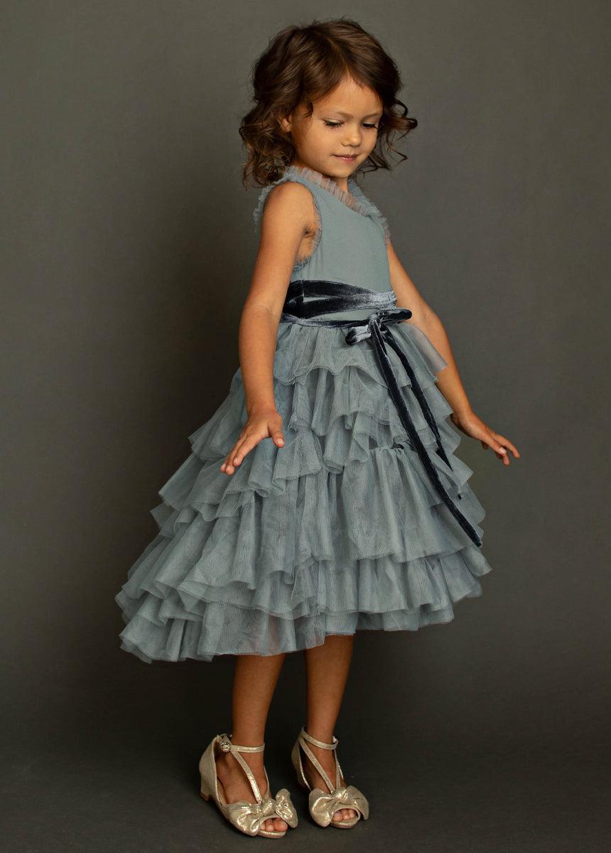 Geneva Petticoat Dress in Dusty Blue Girls Product Image