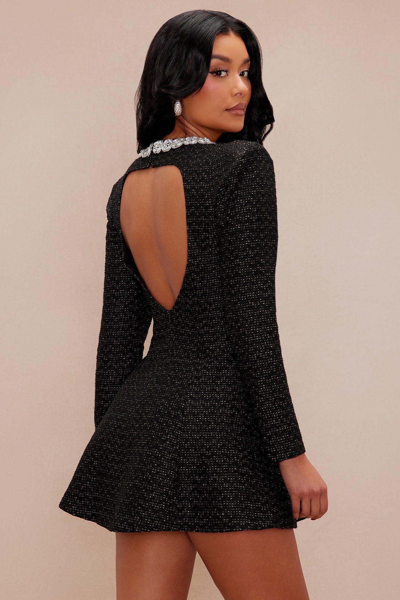 Angelina Tweed Mini Dress - Black Product Image