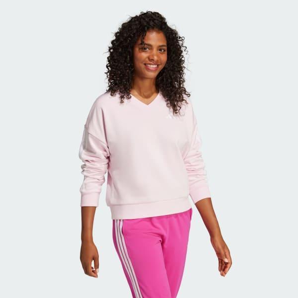 adidas Essentials 3-Stripes French Terry V-neck Sweatshirt Clear Pink M Womens Product Image