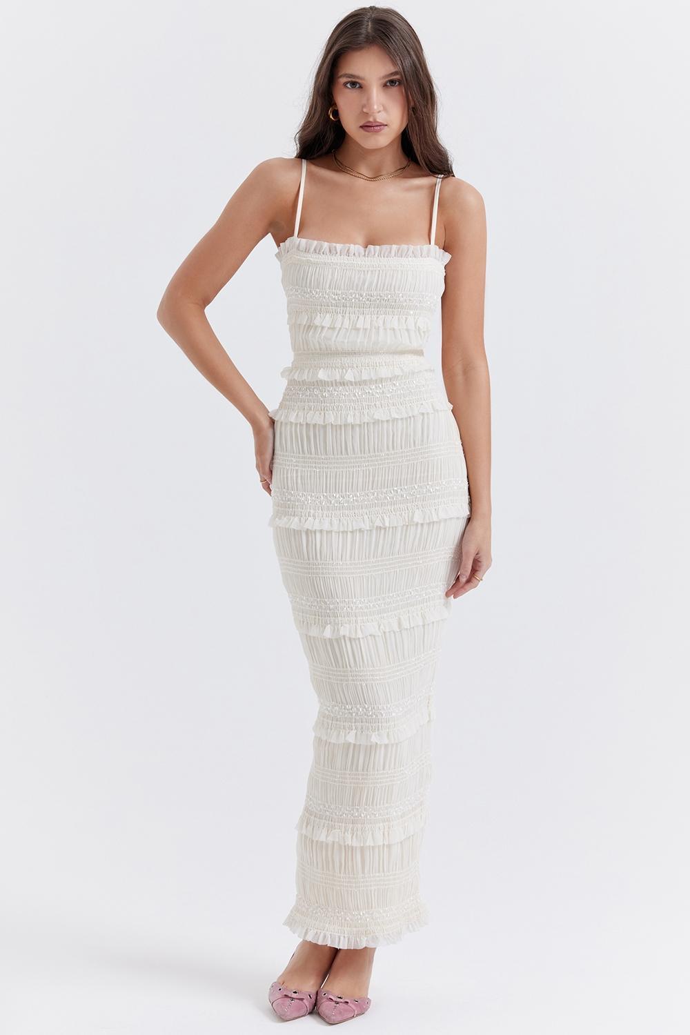 Solana Ivory Sequin Pleat Maxi Dress Product Image