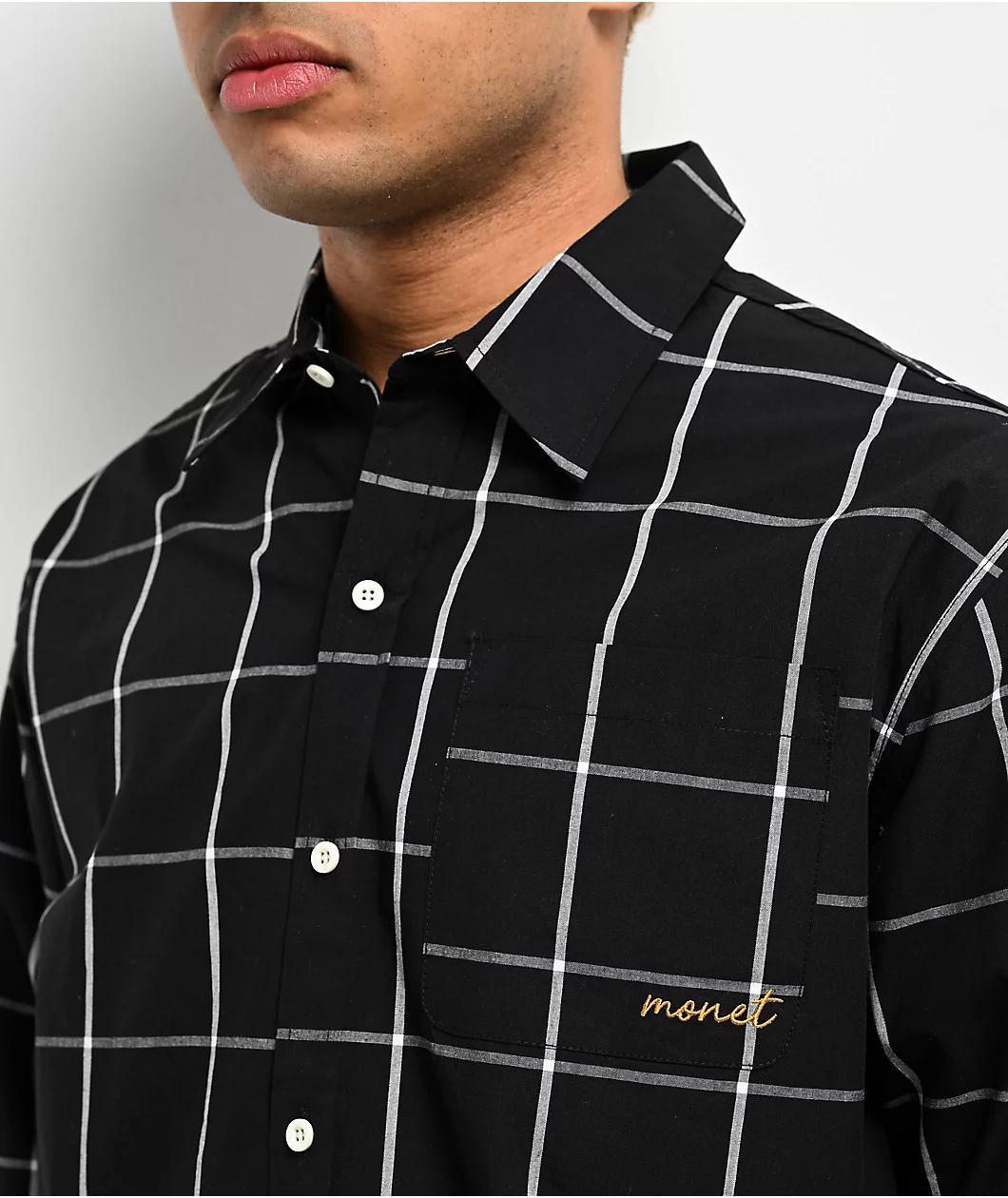 Monet Skateboards Grip Black Long Sleeve Button Up Shirt Product Image