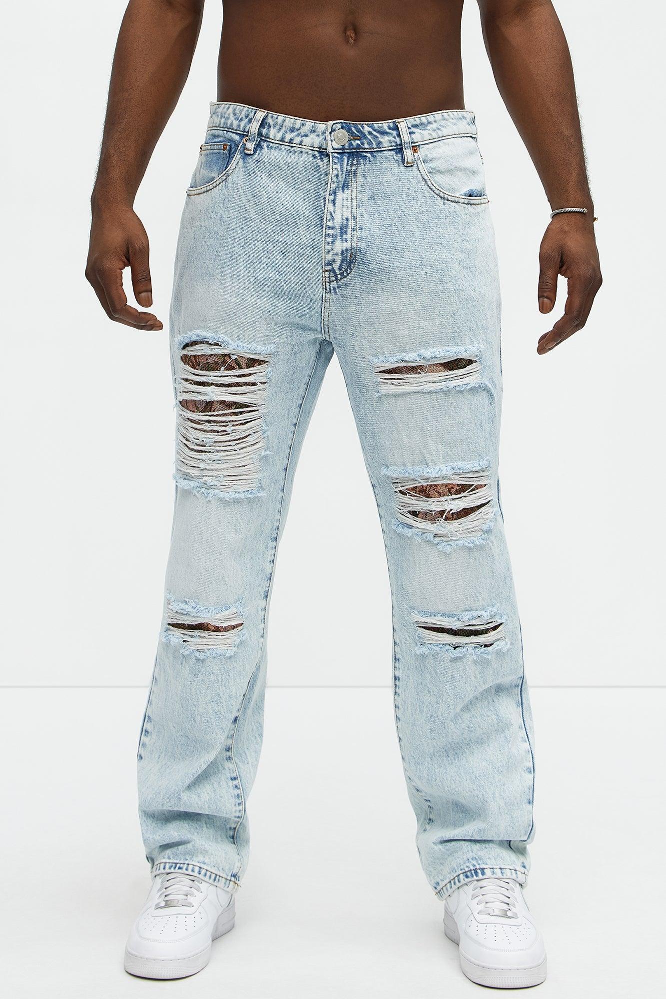 Sebastian Tapestry Destroyed Straight Jeans - Light Wash Product Image