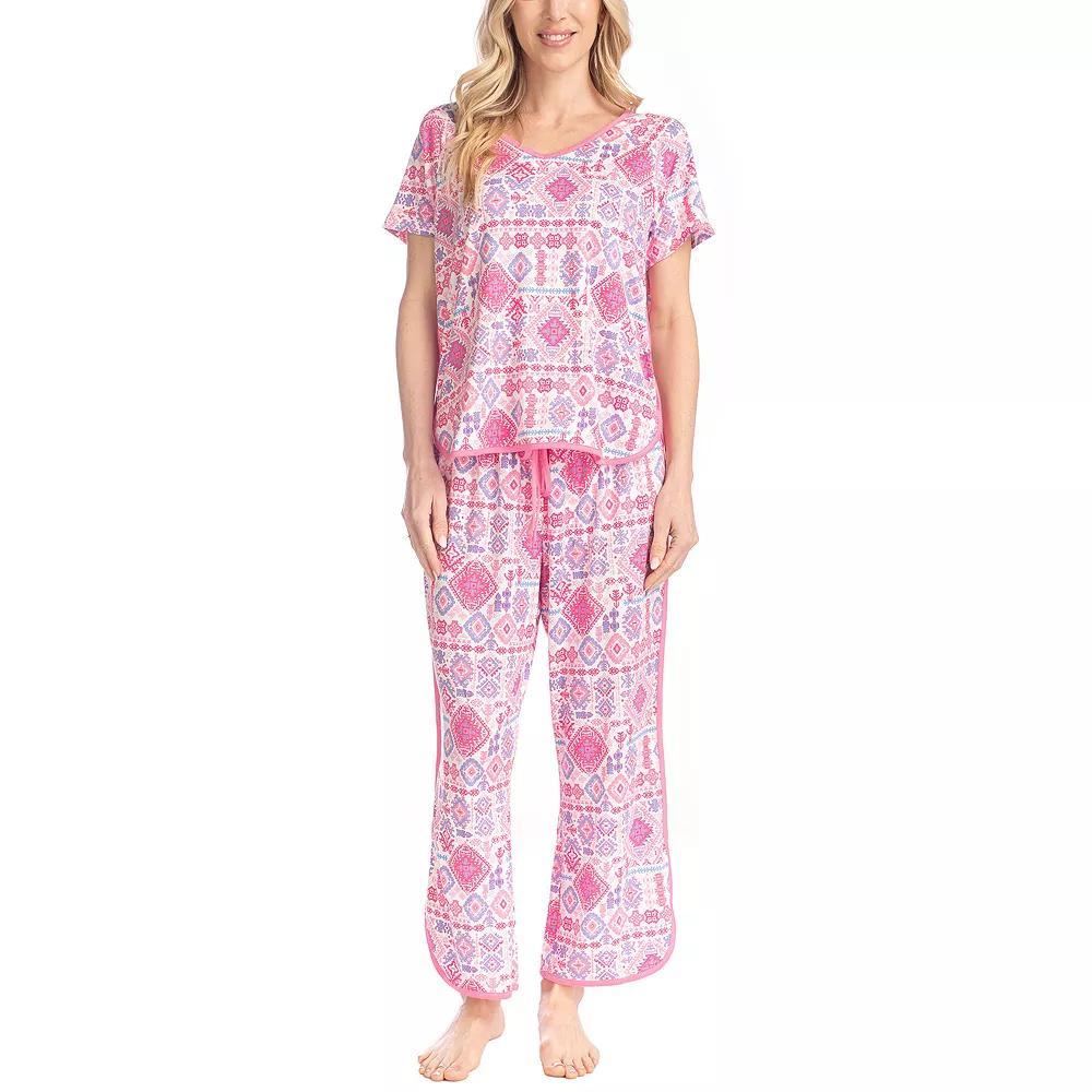 Women's MUK LUKS Fun in the Sun Pajama Top & Pajama Pants Set, Size: Medium, Pink Ikat Product Image